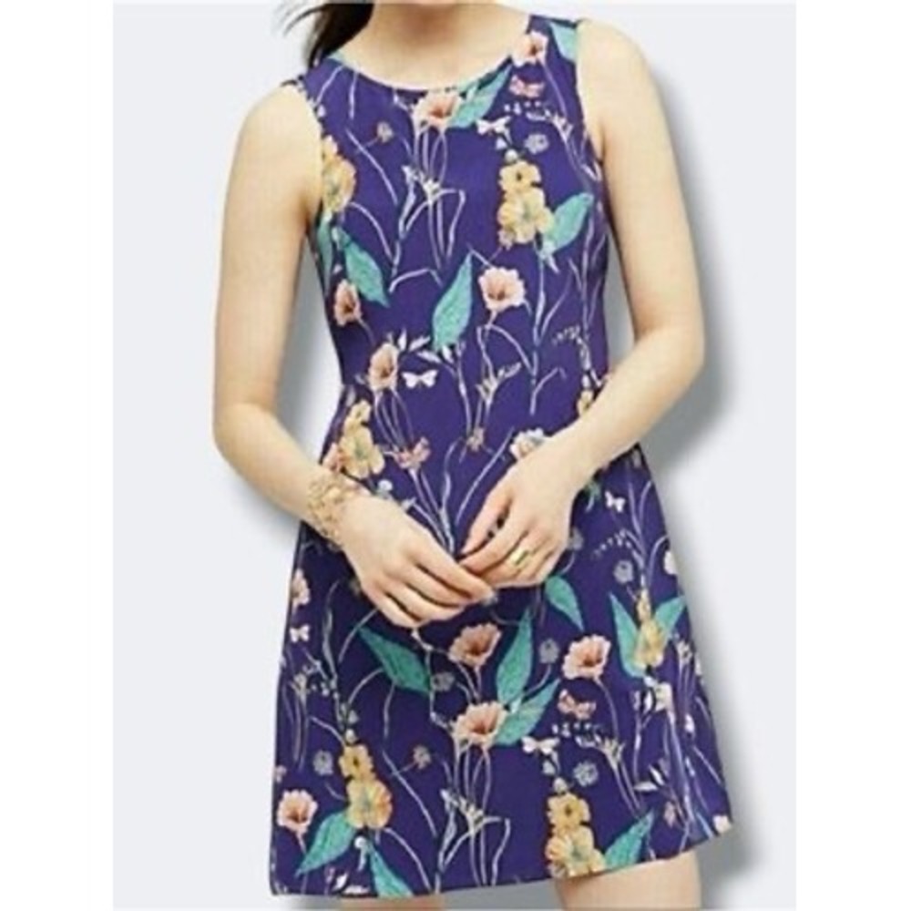 Anthropologie HD in Paris Silk Shift Dress 4 Floral Butterfly Nature Whimsy Chic